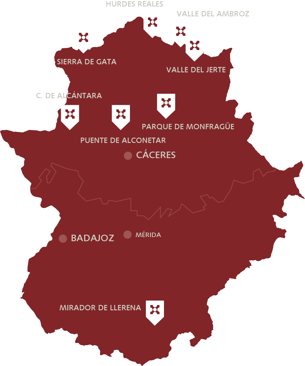 Mapa de Extremadura - Localización Hospederías de Extremadura